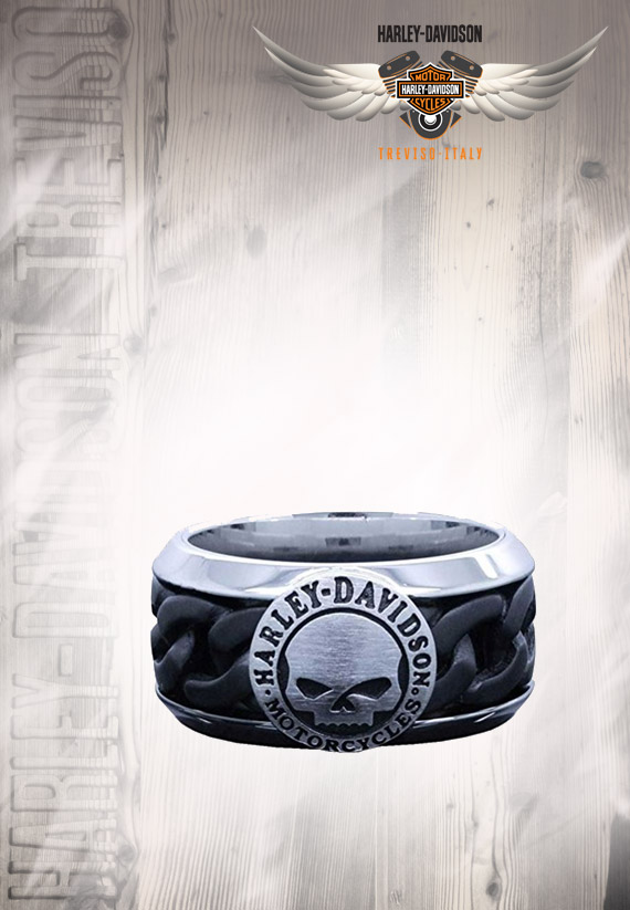 Anello Uomo Harley-Davidson Black Steel Chain Willie G Skull H-D Ring
