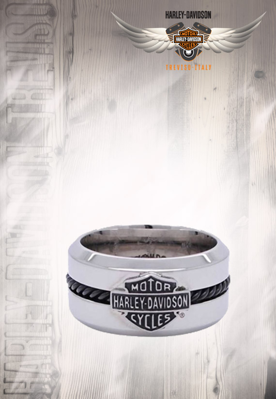 Anello Uomo Harley-Davidson Black Stainless Steel Wire Bar & Shield Ring
