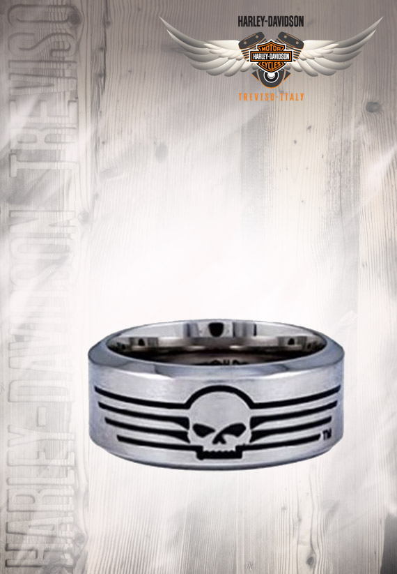 Anello Uomo Harley-Davidson Willie G Skull Lines Stainless Steel Band Ring